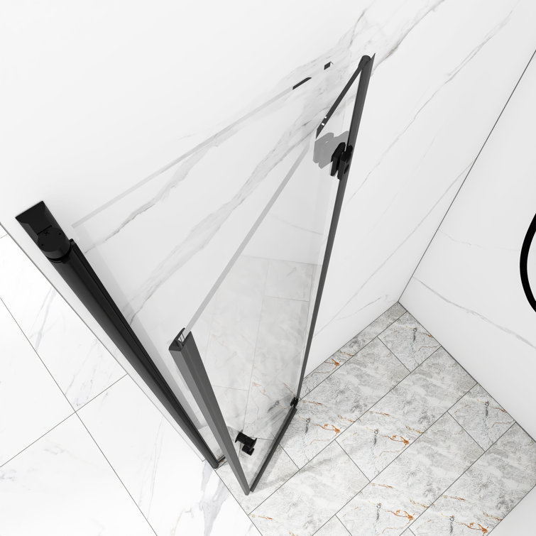 34'' x 72'' Matte Black Semi-Frameless Pivot Shower Door