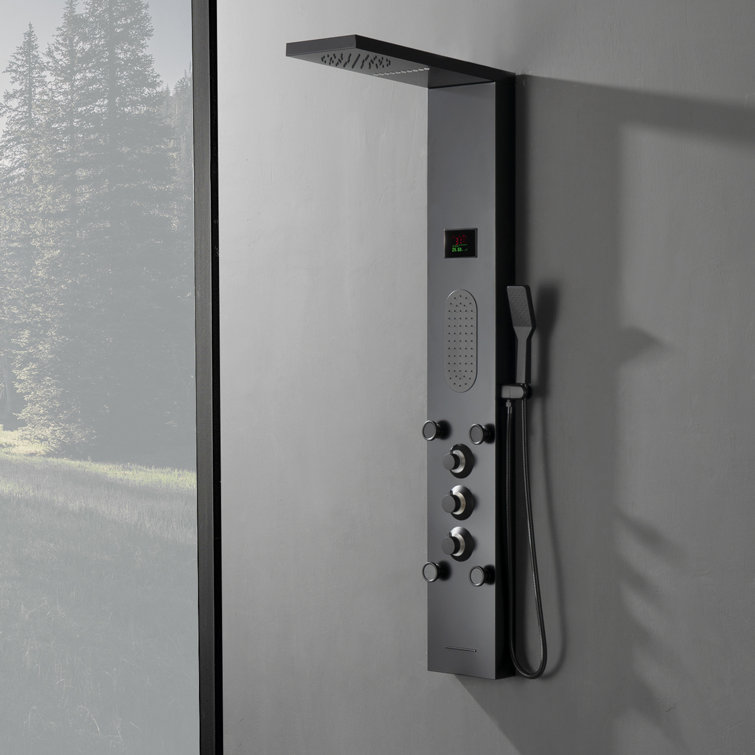 Matte Black LED Shower Panel with Brass Jets and Handheld