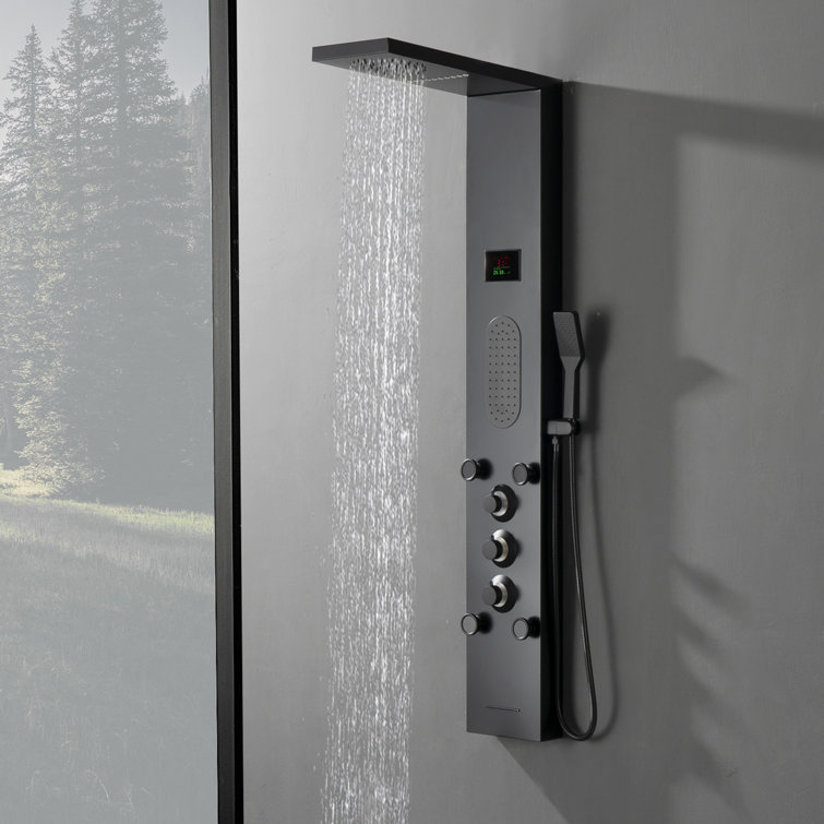 Matte Black LED Shower Panel with Brass Jets and Handheld
