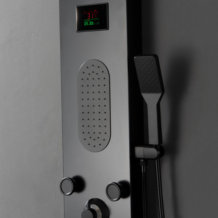 Matte Black LED Shower Panel with Brass Jets and Handheld