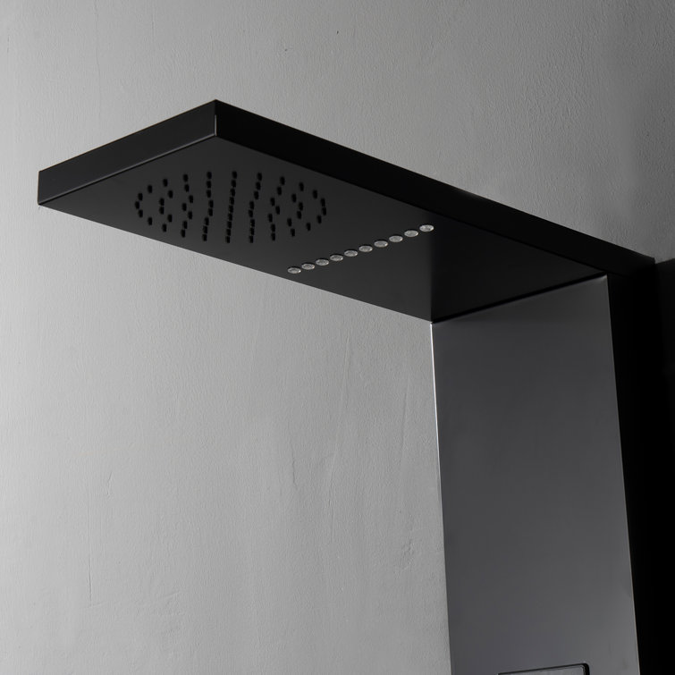 Matte Black LED Shower Panel with Brass Jets and Handheld