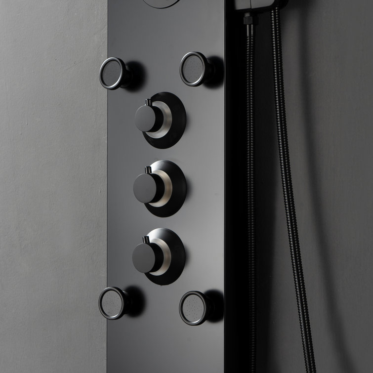 Matte Black LED Shower Panel with Brass Jets and Handheld