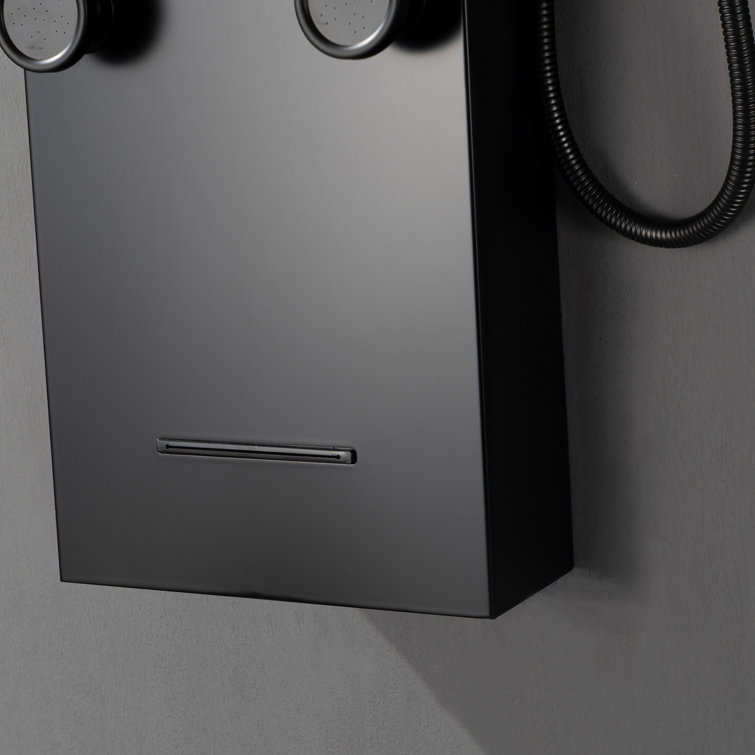 Matte Black LED Shower Panel with Brass Jets and Handheld