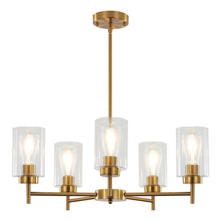 Gold and Clear Glass 5-Light Kitchen Island Chandelier