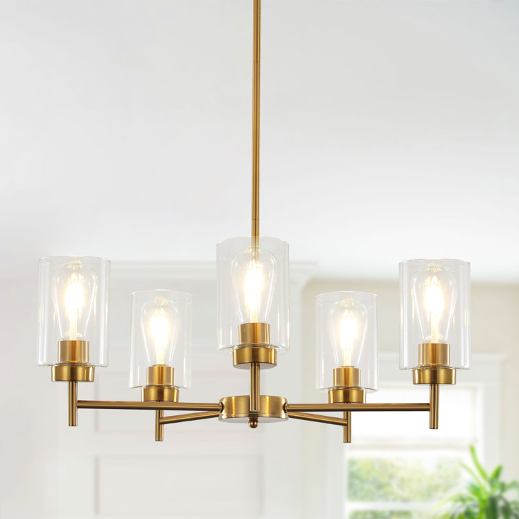 Gold and Clear Glass 5-Light Kitchen Island Chandelier