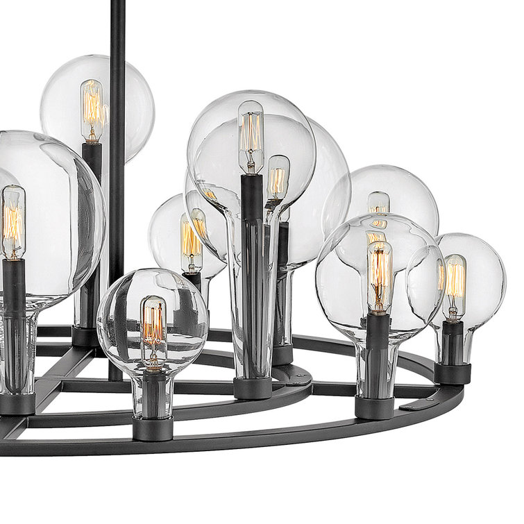 Black Steel 15-Light Wagon Wheel Chandelier with Clear Glass