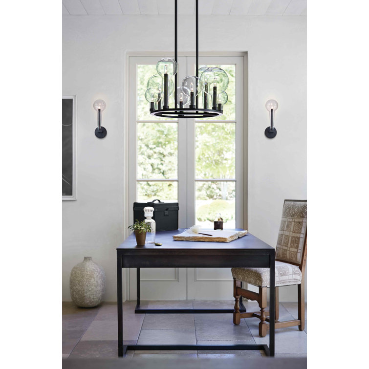 Black Steel 15-Light Wagon Wheel Chandelier with Clear Glass
