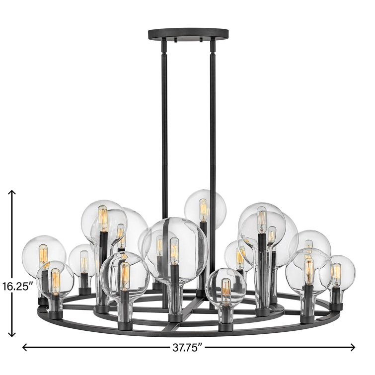 Black Steel 15-Light Wagon Wheel Chandelier with Clear Glass
