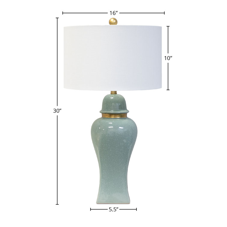 Elegant Jade Green Ceramic Table Lamp with White Linen Shade