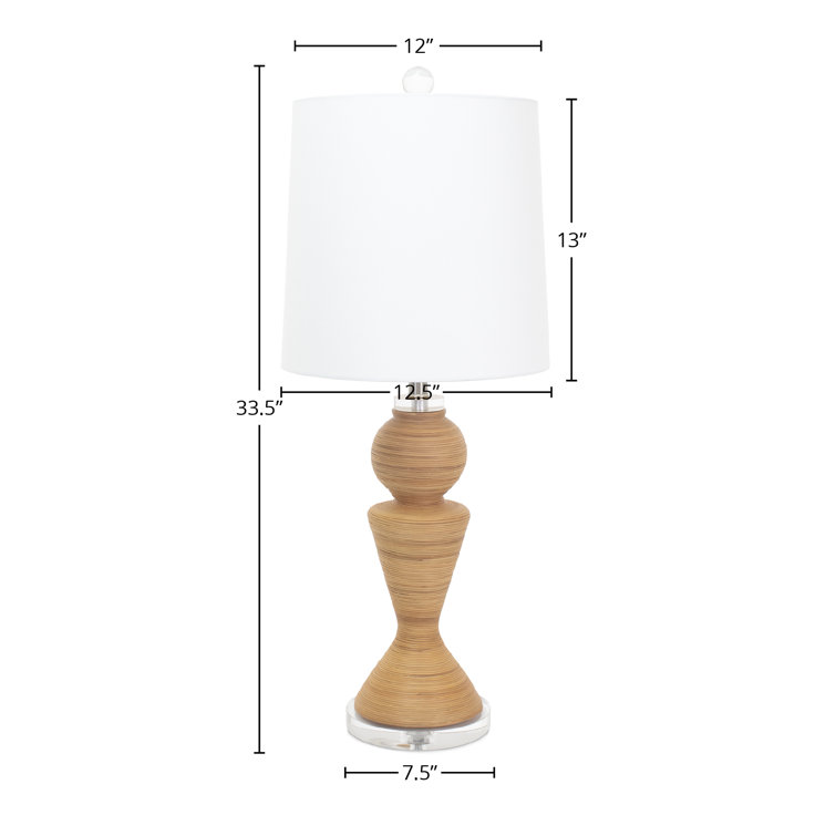 Natural Rattan Table Lamp with White Linen Shade