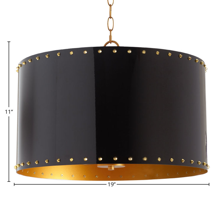 Elegant Onyx and Gold Drum Pendant with Matte Black Finish