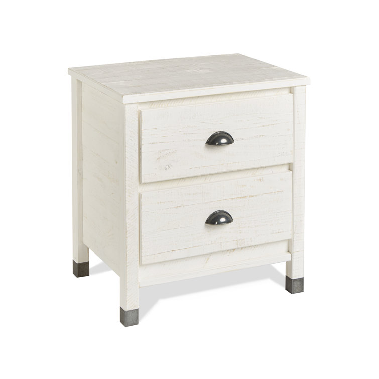 Baja Rustic Shabby White Solid Wood 2-Drawer Nightstand