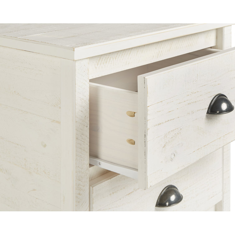 Baja Rustic Shabby White Solid Wood 2-Drawer Nightstand