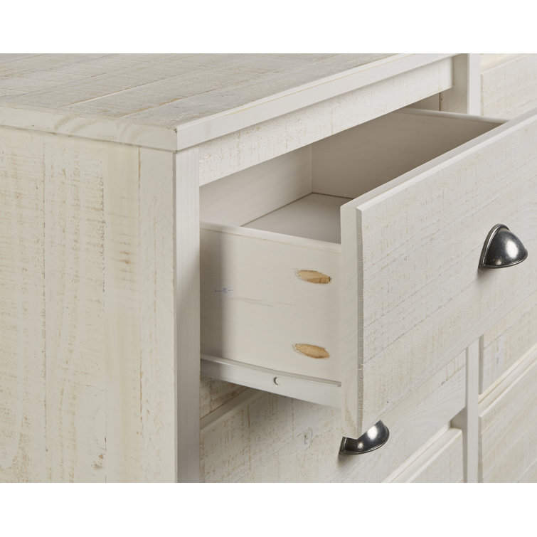 Farmhouse Baja Double 6-Drawer Dresser in Shabby White with Felt-Lined Drawers