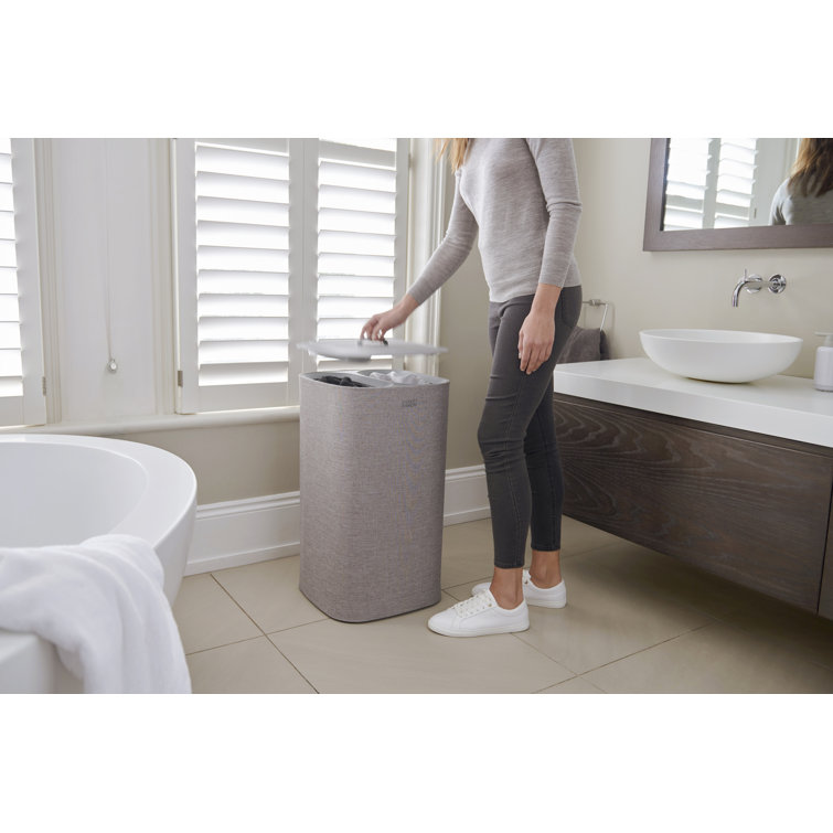 Gray 60L Dual Compartment Laundry Basket with Lid