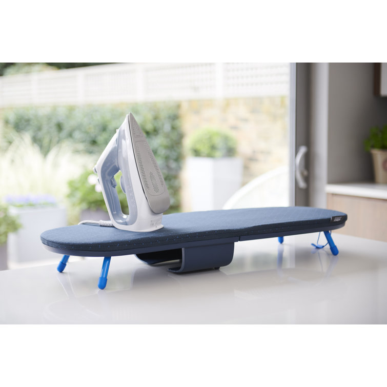 Compact Black and Blue Aluminum Folding Tabletop Ironing Board
