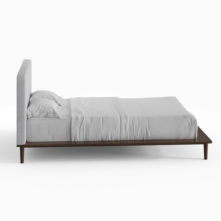 Walnut Queen Upholstered Platform Bed with Linen Headboard