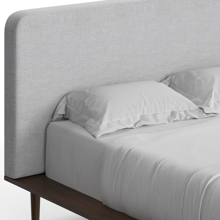 Walnut Queen Upholstered Platform Bed with Linen Headboard