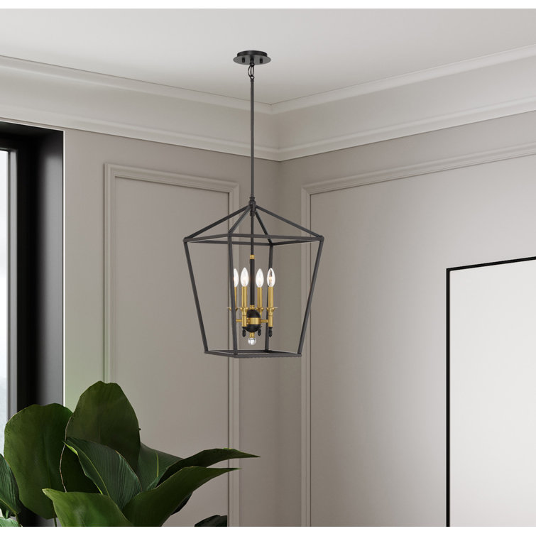 Elegant Coal and Soft Brass 4-Light Pendant for Indoor/Outdoor