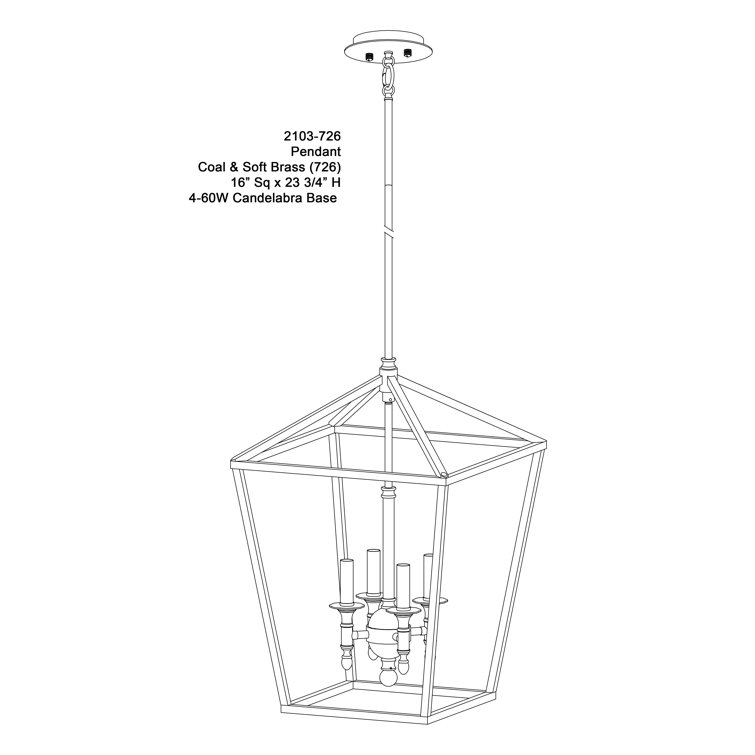 Elegant Coal and Soft Brass 4-Light Pendant for Indoor/Outdoor