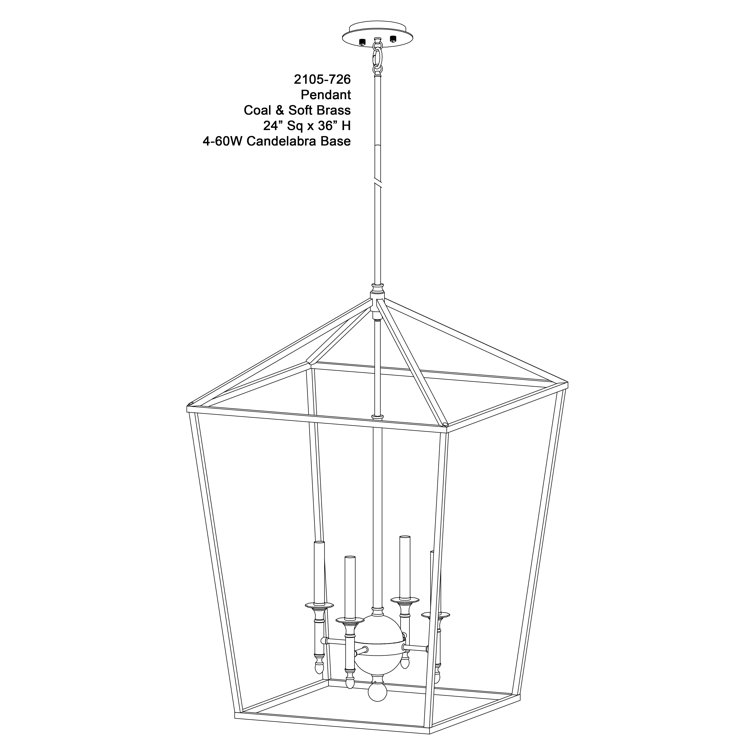 Coal & Soft Brass Geometric 4-Light Indoor/Outdoor Pendant