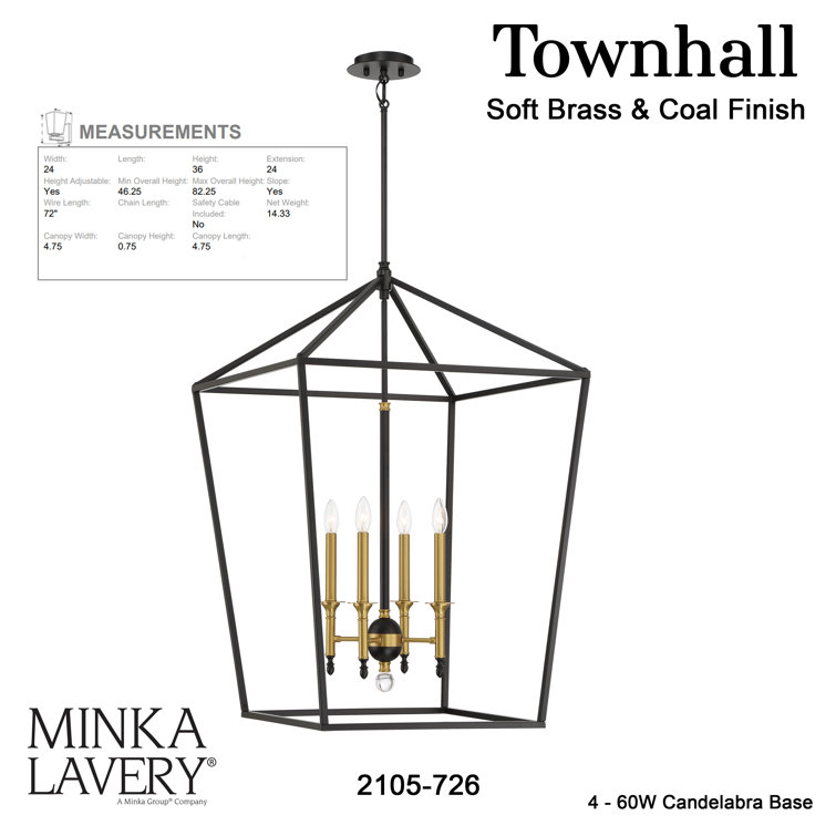 Coal & Soft Brass Geometric 4-Light Indoor/Outdoor Pendant