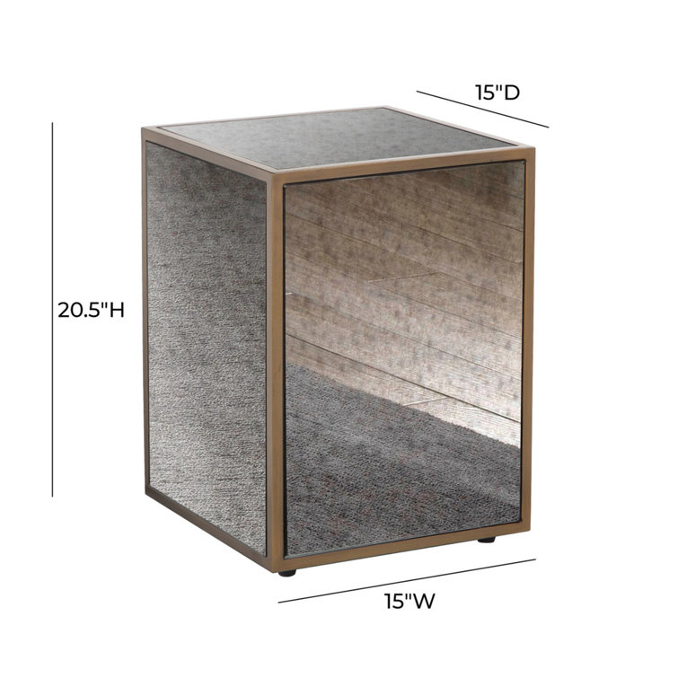 Antique Brass Smoky Mirrored Glass Square Side Table
