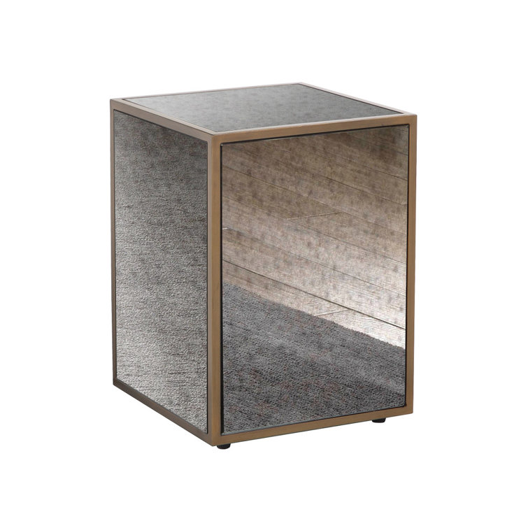 Antique Brass Smoky Mirrored Glass Square Side Table