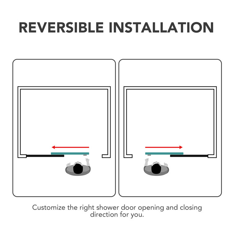59" Black Aluminum Frameless Sliding Tub Door with Clear Tempered Glass