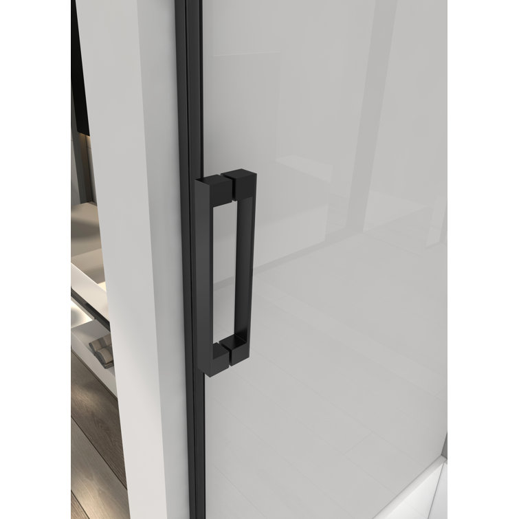 59" Black Aluminum Frameless Sliding Tub Door with Clear Tempered Glass