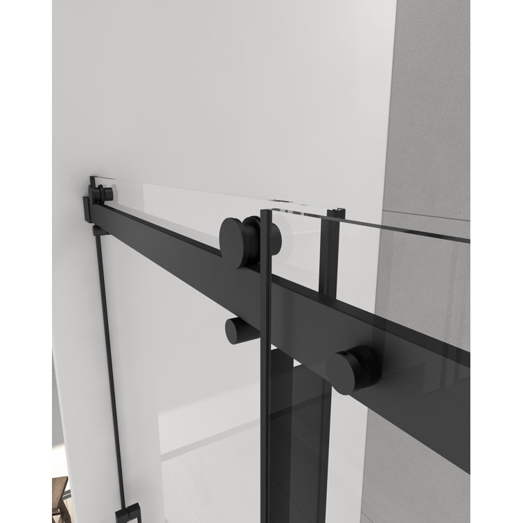 59" Black Aluminum Frameless Sliding Tub Door with Clear Tempered Glass
