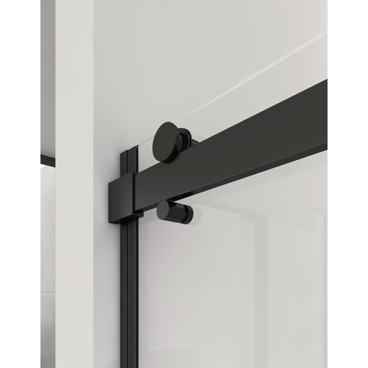 59" Black Aluminum Frameless Sliding Tub Door with Clear Tempered Glass