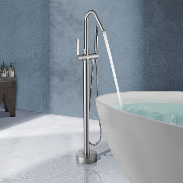 Brushed Nickel Freestanding Tub Filler with Hand Shower