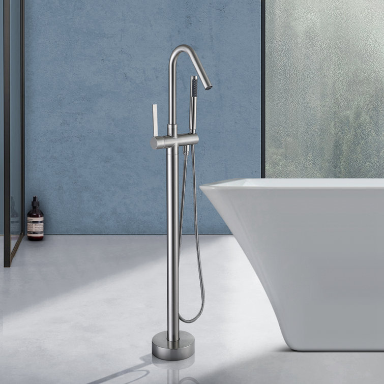 Brushed Nickel Freestanding Tub Filler with Hand Shower