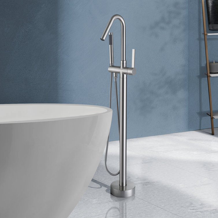 Brushed Nickel Freestanding Tub Filler with Hand Shower