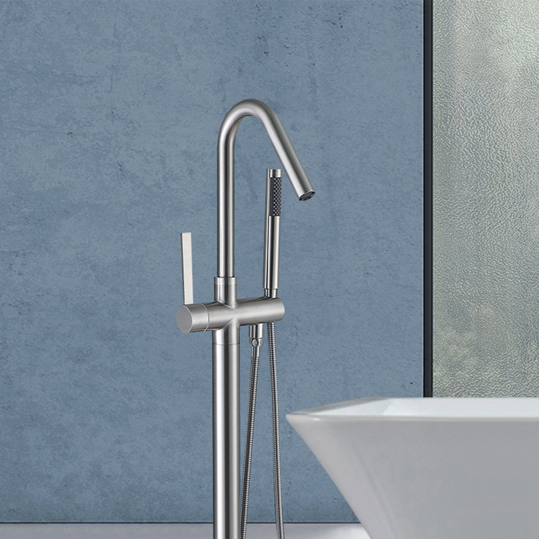 Brushed Nickel Freestanding Tub Filler with Hand Shower