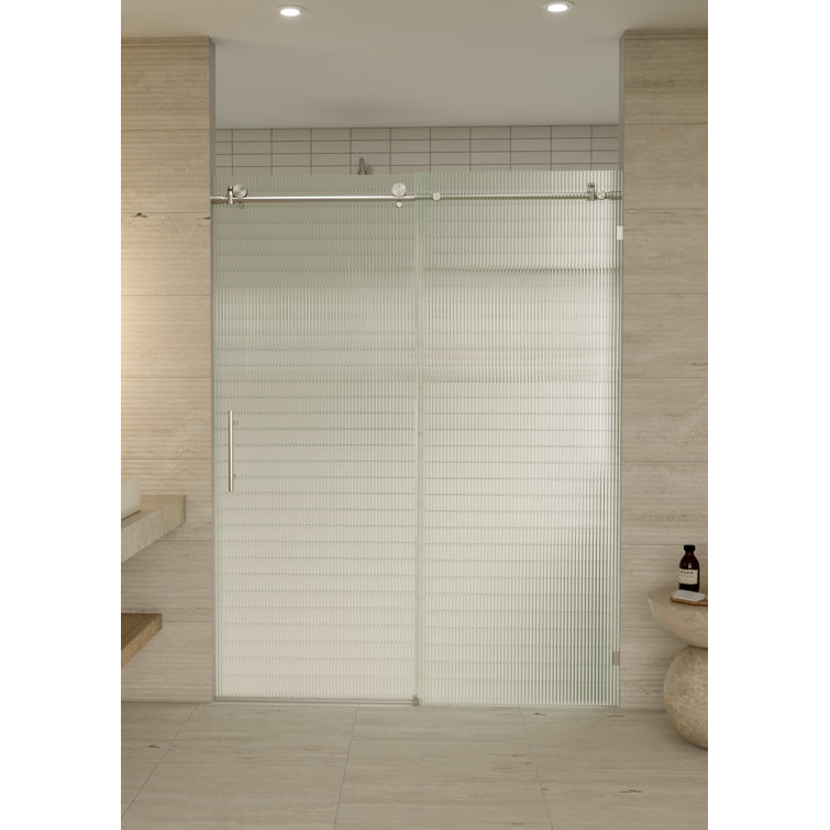Galaxy 60 in. x 78 in. Frameless Fluted Glass Sliding Shower Door in Brushed Nickel