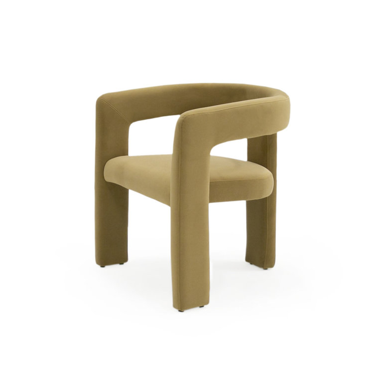 Tan Velvet Upholstered Dining Chair with Metal Legs