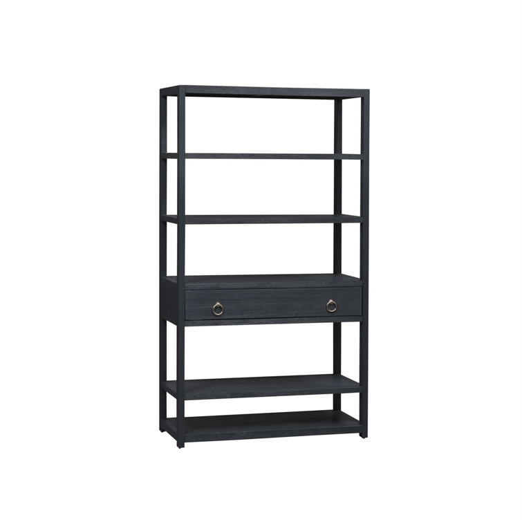 Gray Acacia Transitional Bookcase with Brass Hardware