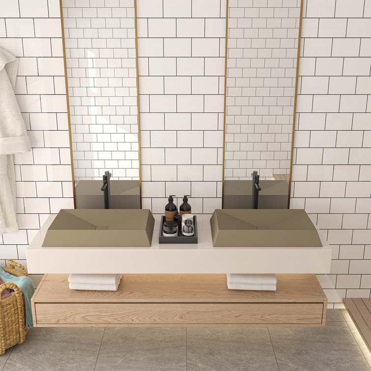 Taupe Clay Ceramic Rectangular Vessel Bathroom Sink