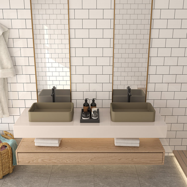 Taupe Clay Rectangular Ceramic Bathroom Sink
