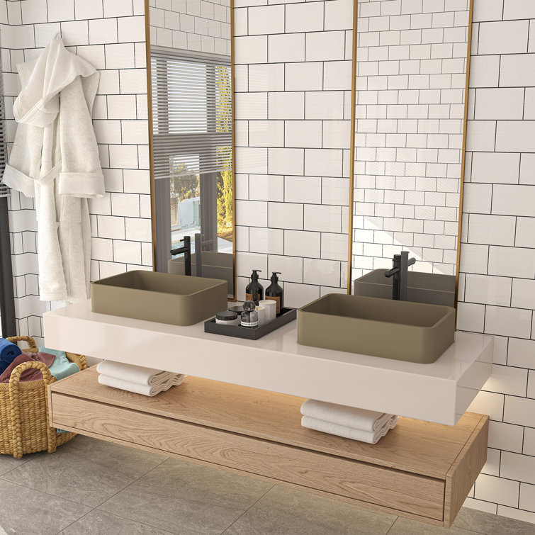 Taupe Clay Rectangular Ceramic Bathroom Sink
