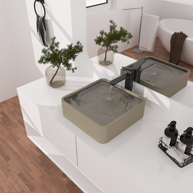 Taupe Clay 15.35'' Ceramic Square Above-Counter Bathroom Sink