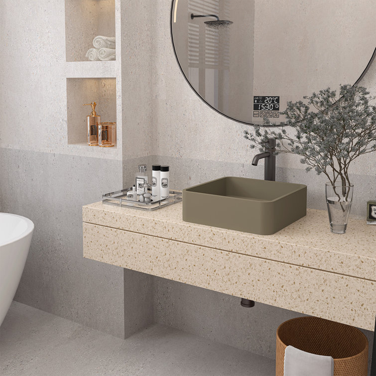Taupe Clay 15.35'' Ceramic Square Above-Counter Bathroom Sink
