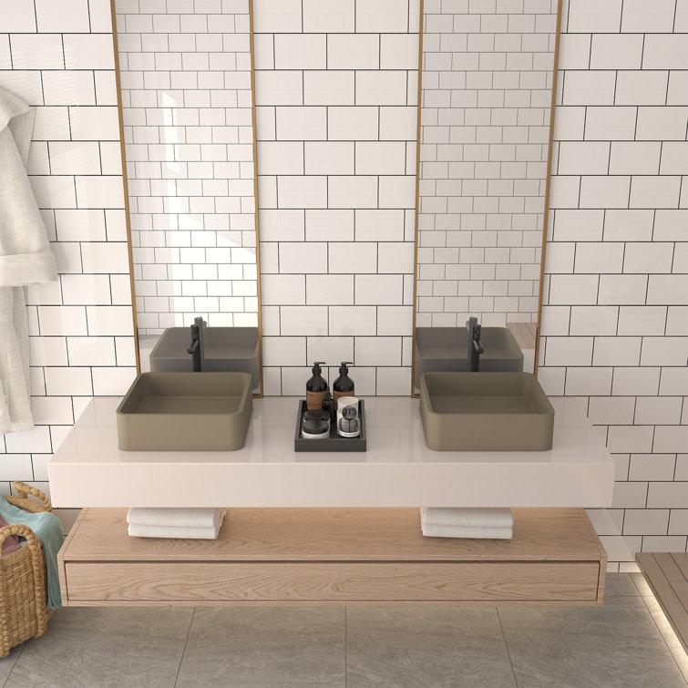 Taupe Clay 15.35'' Ceramic Square Above-Counter Bathroom Sink