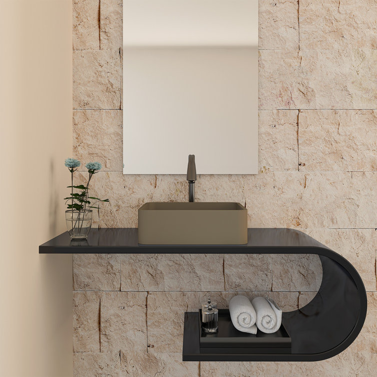 Taupe Clay 15.35'' Ceramic Square Above-Counter Bathroom Sink