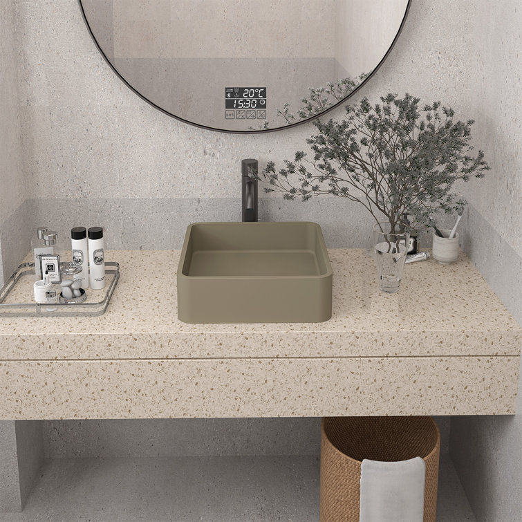 Taupe Clay 15.35'' Ceramic Square Above-Counter Bathroom Sink