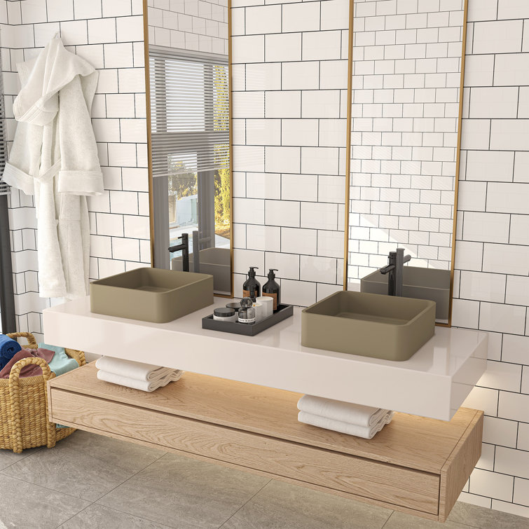Taupe Clay 15.35'' Ceramic Square Above-Counter Bathroom Sink