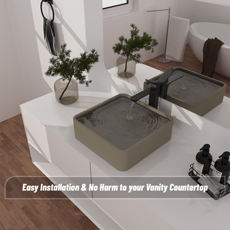 Taupe Clay 15.35'' Ceramic Square Above-Counter Bathroom Sink