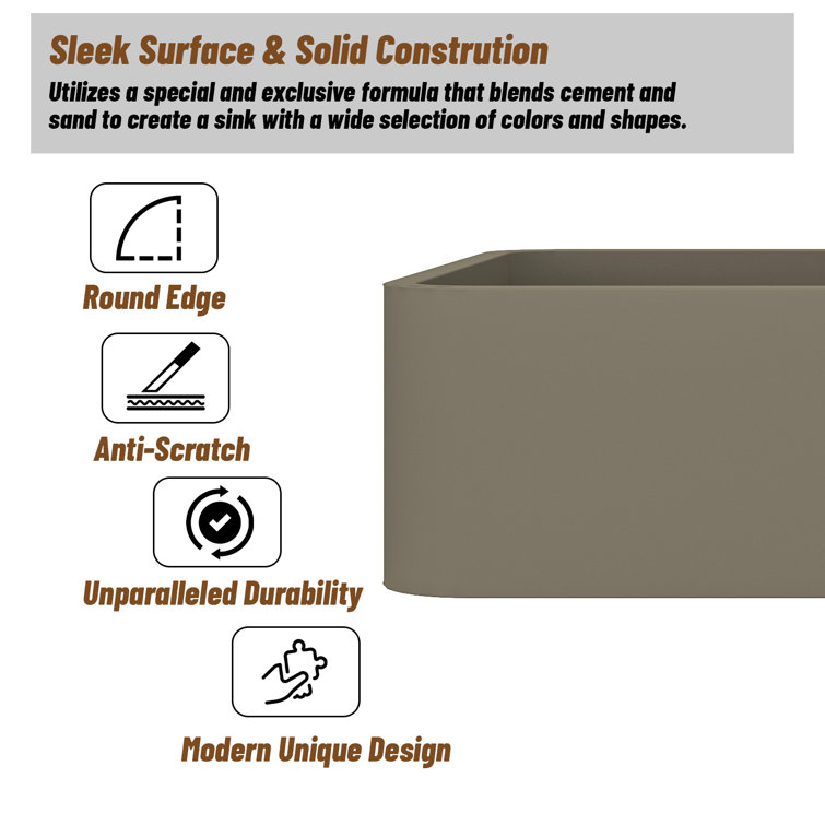 Taupe Clay 15.35'' Ceramic Square Above-Counter Bathroom Sink